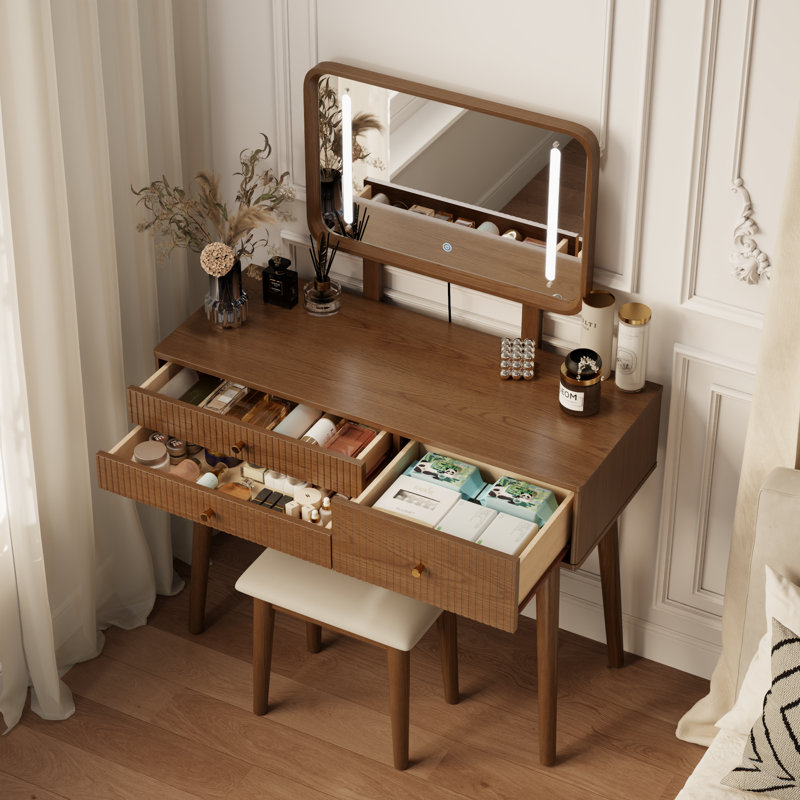 Meuble-lavabo en bois massif avec miroir DEL amovible Anita