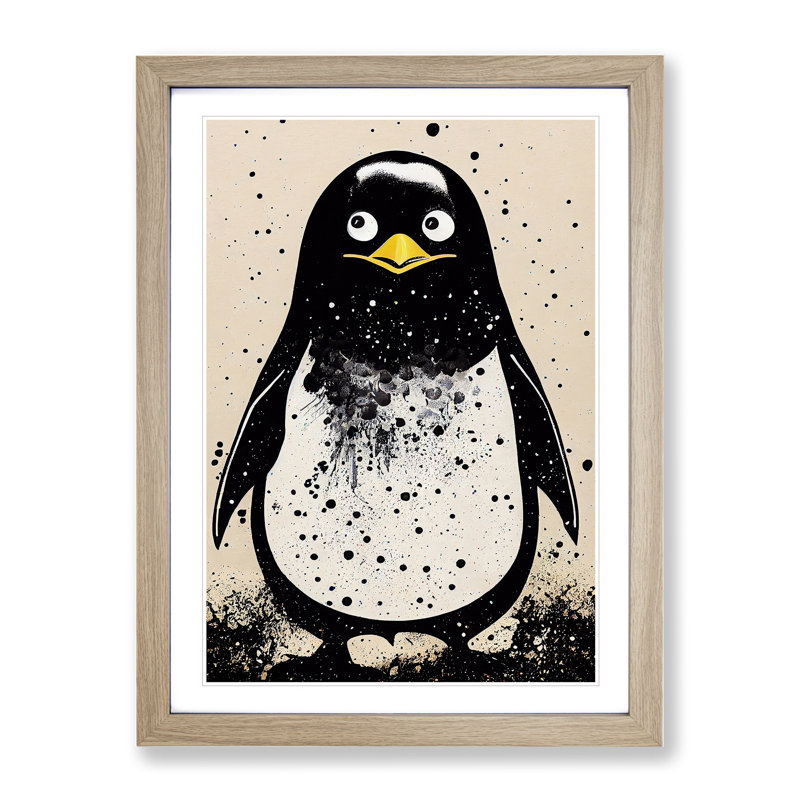 Penguin Graffiti No.4 - Wall Art, 48cm H x 36cm W, Oak Framed Paper, White