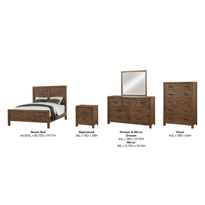 Olsen Piece Bedroom Set, King, 5 Pieces: Bed, Nightstand, Dresser, Mirror, Chest