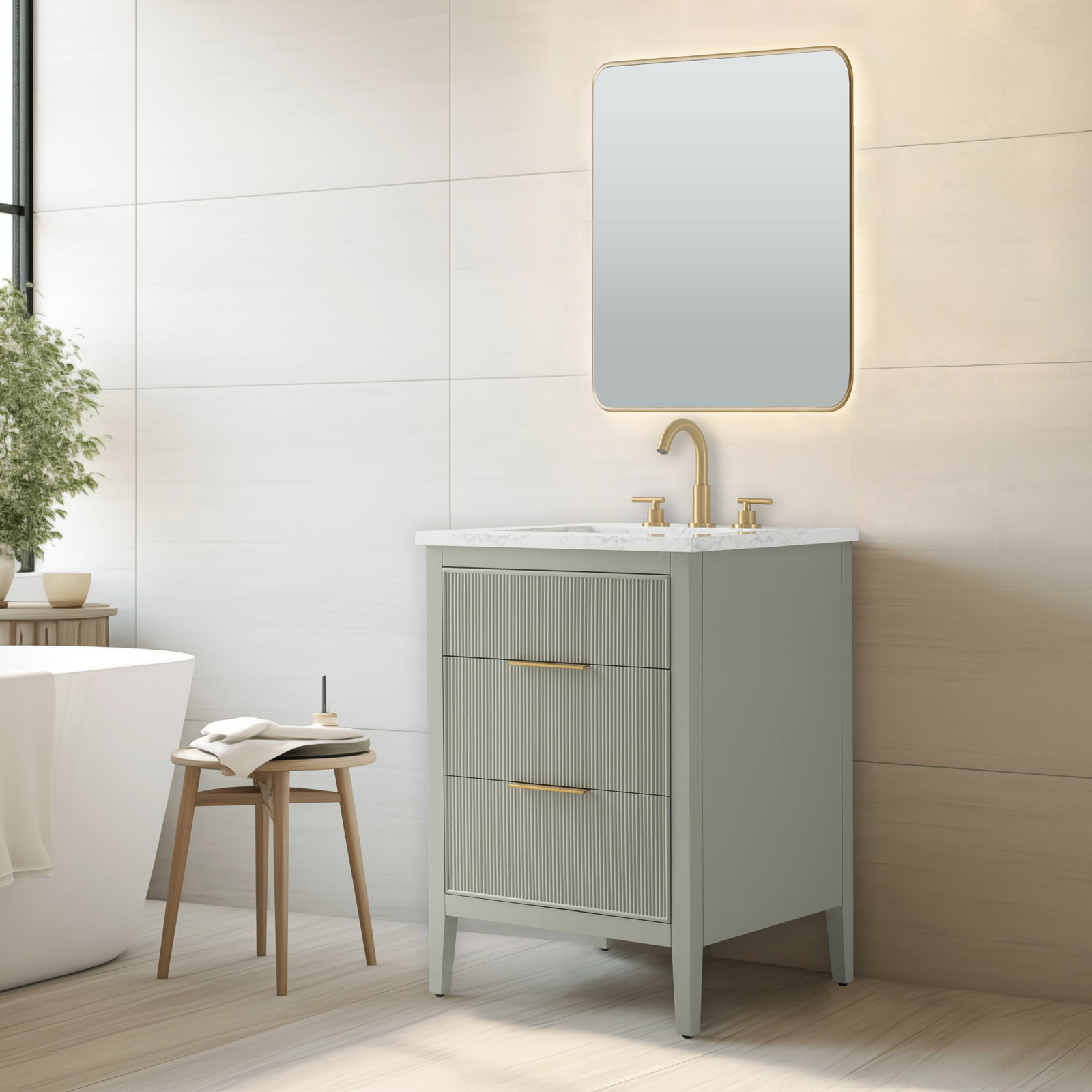Bilroy 24'' Single Bathroom Vanity with Engineered Stone Top, Light Sage