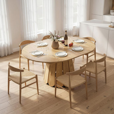 43"-59" Extendable Dining Table Round to Oval Kitchen Table Natural