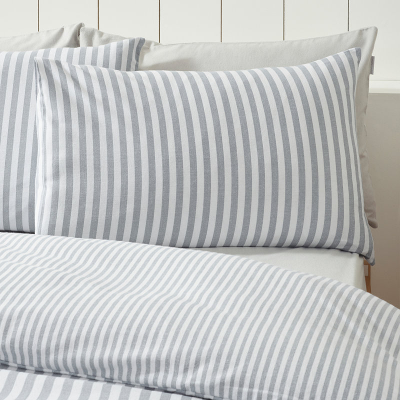 Brushed Stripe Cotton Reversible Duvet Cover Set, Silver Grey, Super King