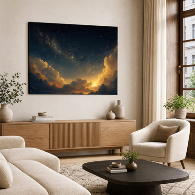 Print Canvas Wall Art Golden Starry Night Sky Cloud Sunset Oil Painting Dreamy Nature Wall Decor