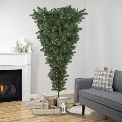 Arbre de Noël artificiel vert pré-éclairé à l'envers avec lumières claires