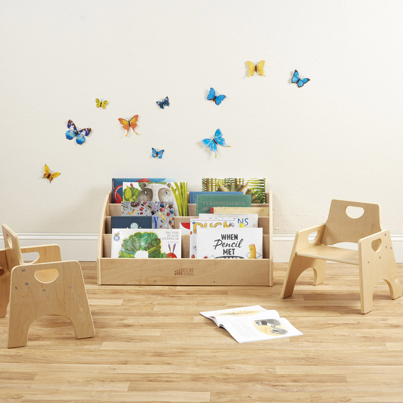 Natural Birch Toddler Book Display with Adjustable Shelves
