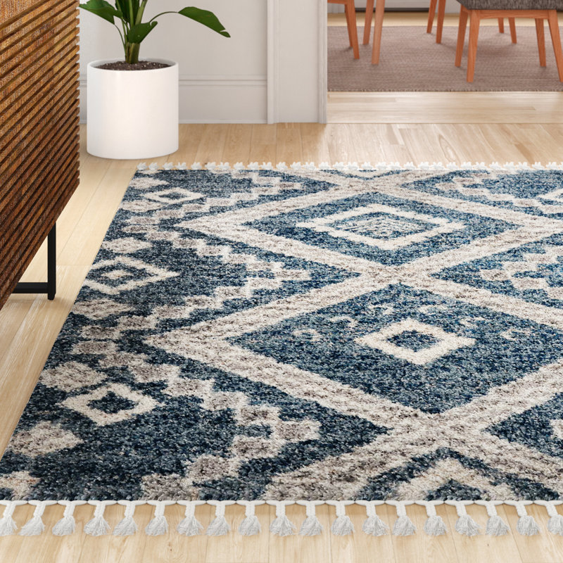 Tapis bleu / beige Ileyah Southwestern, Rectangle 7 pi 10 po x 10 pi 6 po