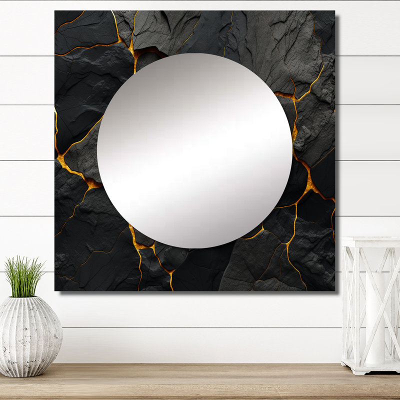 Lyvia - Grand miroir carré volcanique pour décoration murale, 29 po x 29 po