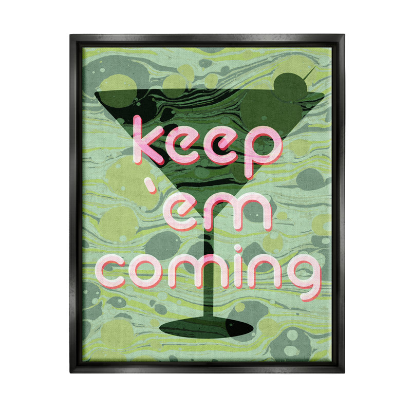 Keep 'Em Coming Green Martini par Lil' Rue, impression, Cadre flottant noir de jais, H 21 po x l 17 po x P 1,7 po