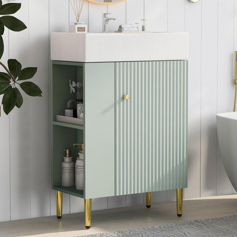 21.6" Green Bathroom vanity, Left side storage