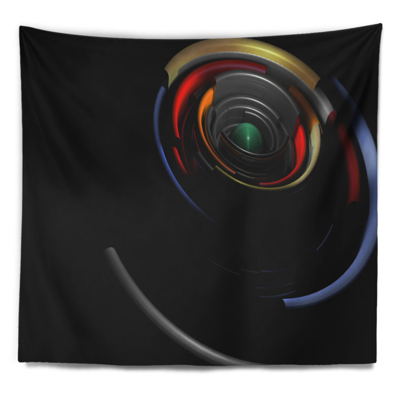 Tapisserie rayures à rayures 3d circulaires fractales, H 78 po x l 92 po