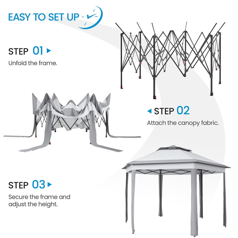 13 Ft. W x 11 Ft. D Weather-resistent Iron Patio Gazebo with sidewalls, Stainless Steel, Gray