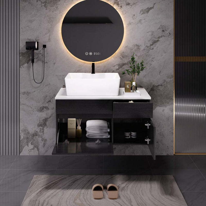 Meuble-lavabo flottant 31,5 pouces avec lavabo, Noir