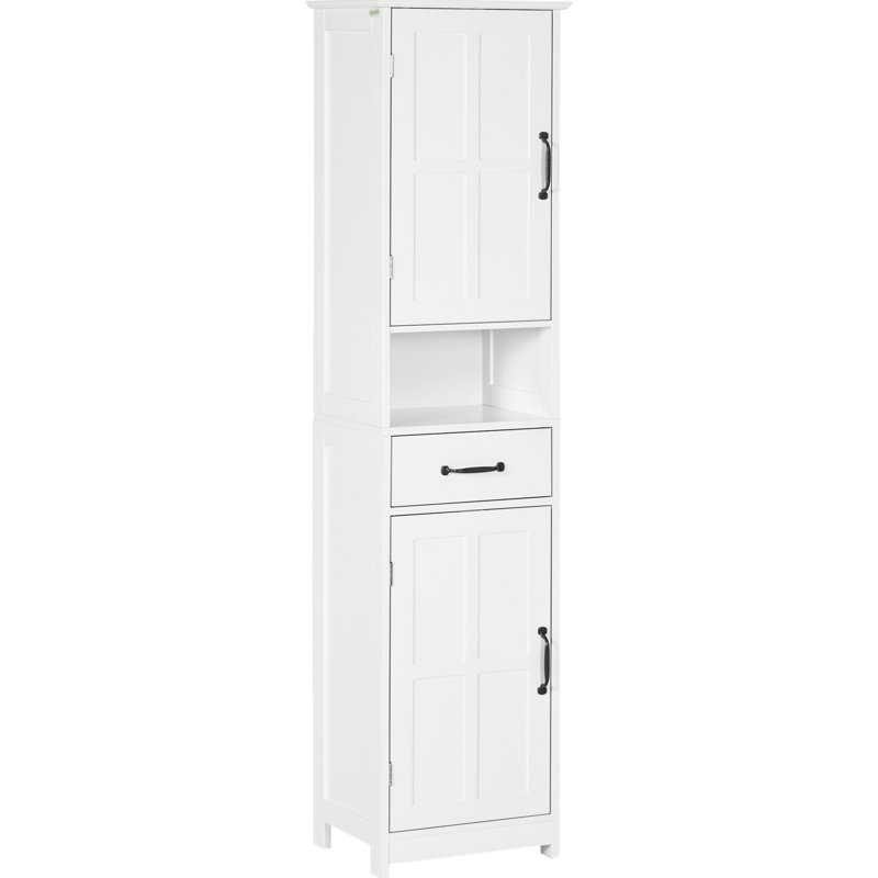 Armoire de salle de bain Slim Slim - Rangement à linge avec tablette ouverte, tiroir, portes encastrées et tablettes