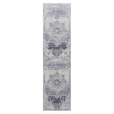 Cream/Blue Medallion Area Rug - Non-Shedding, Stylish, Stain Resistant For Living Room, Bedroom, Dining, Home Office