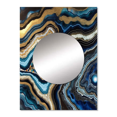 Gold Blue Geode Gems - Stone Geode Mirror, Traditional Unique Wall Mirror, Printed Metal Art
