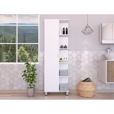 Corner Cabinet Womppi, Five Open Shelves, Single Door