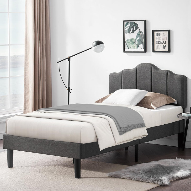 Kempst Fabric Bed Frame with Adjustable Headboard, Upholstered Platform Bed, Mattress Foundation, No Box Spring Needed, Gris