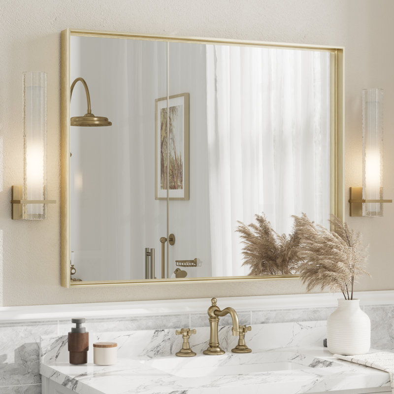 Miroir mural Aevar, 40 po x 32 po, Or brossé
