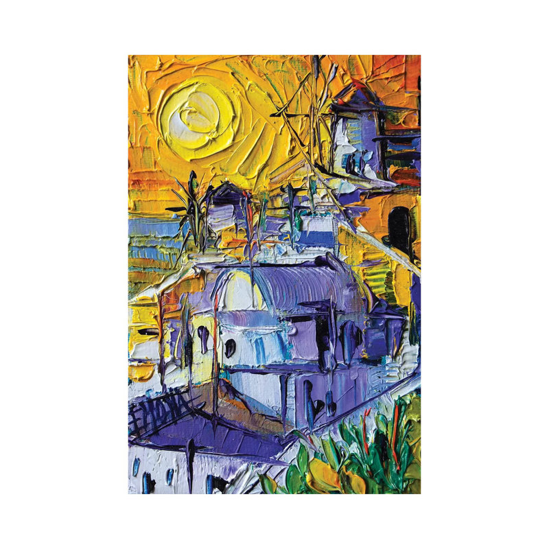Sunset Light In Oia - Mini Santorini Cityscape by Mona Edulesco - Wrapped Canvas Print, 20.32 cm H x 30.48 cm W