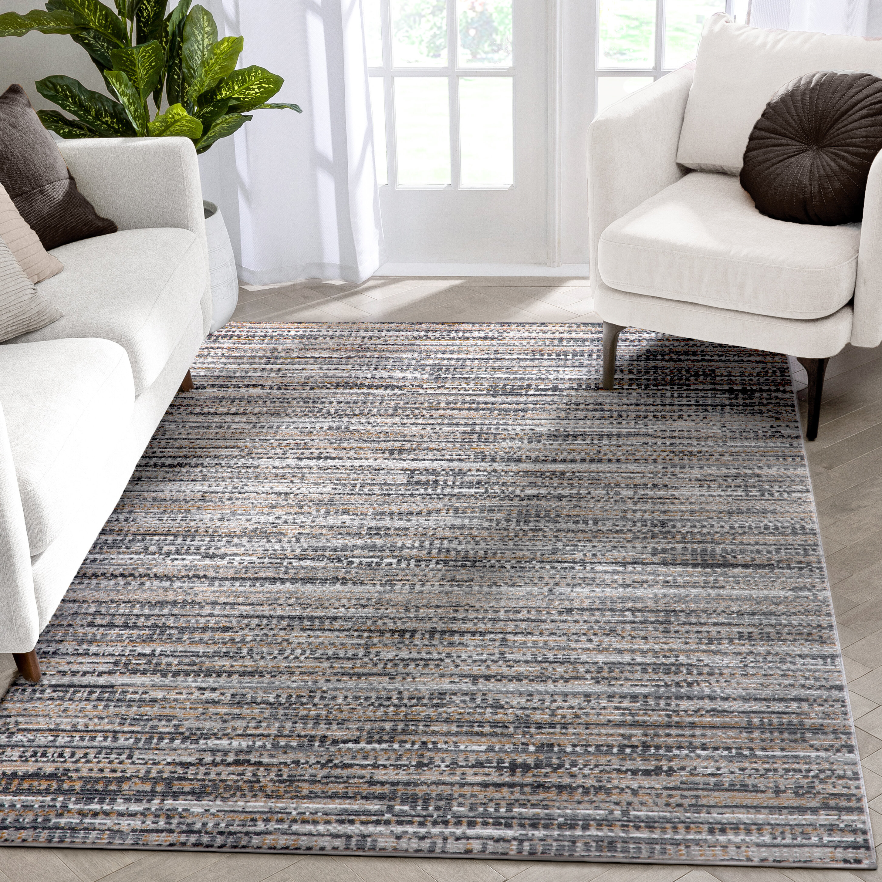 Verity Zia Abstract Machine Woven Grey Beige Area Rug