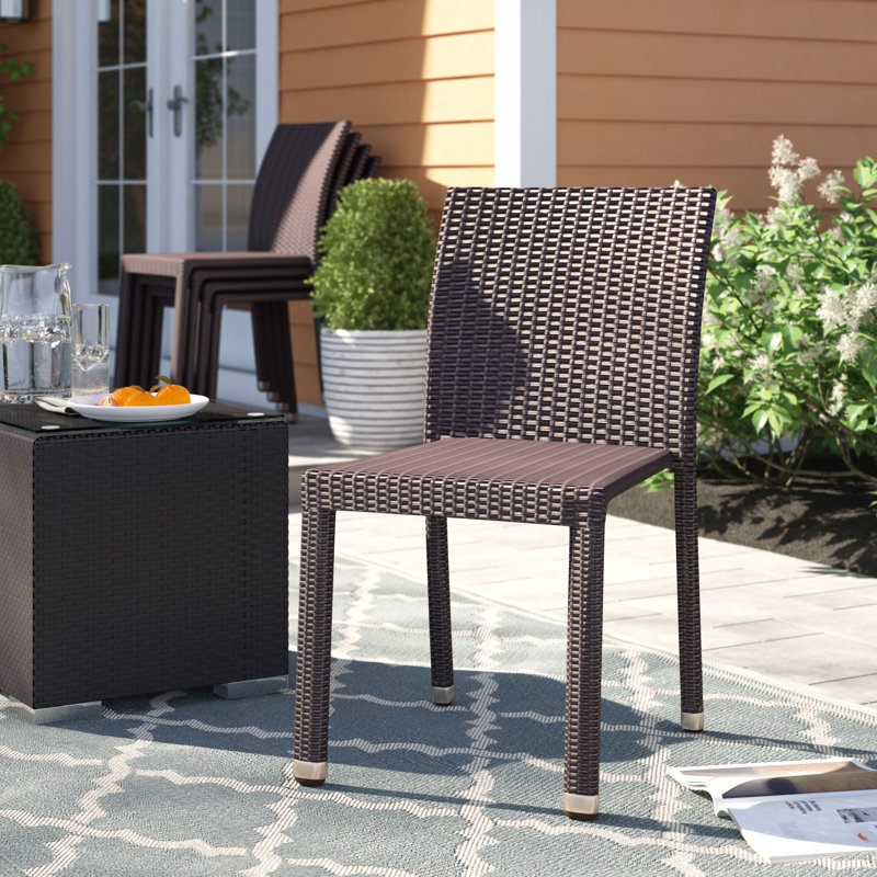 Bronstein Stacking Patio Dining Side Chairs, Brown