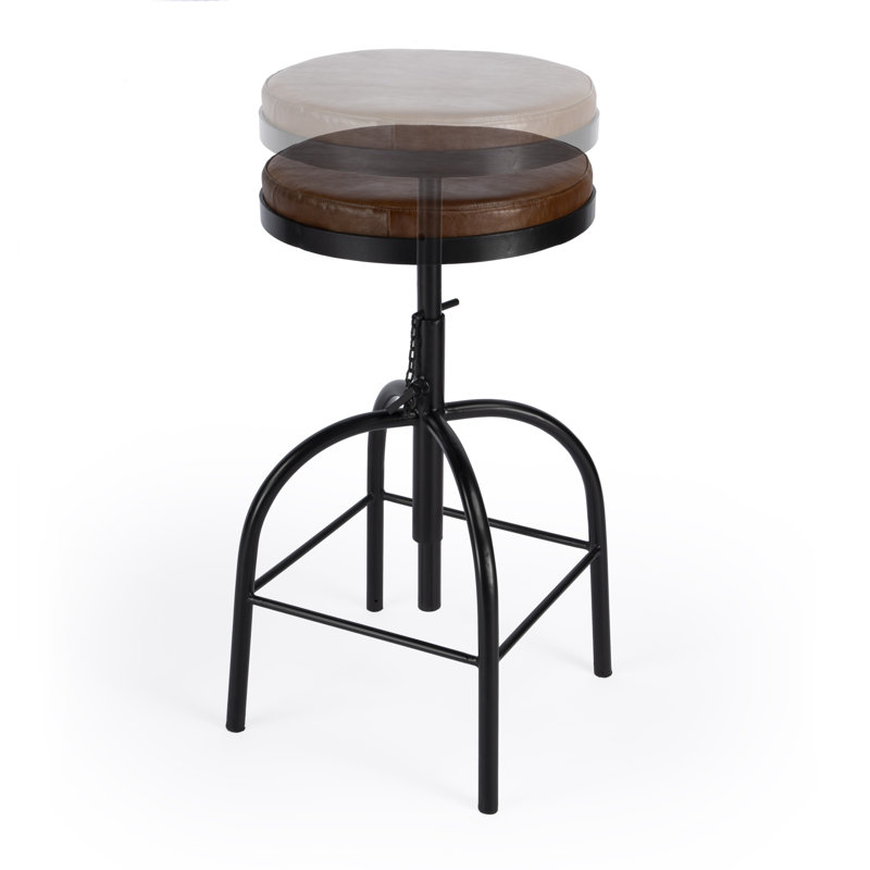 Clyde Leather 25" Adjustable Bar Stool, Medium Brown Genuine Leather
