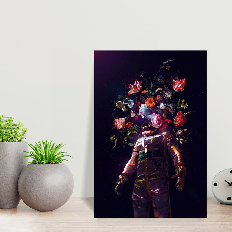 Cosmic Garden Astronaut Surreal Abstract Contemporary Flower Nature Wall Art Print 1 Piece Wrapped Canvas Wall Art