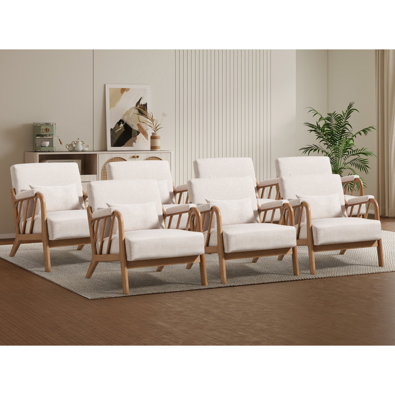 27.17" Wide Modern Upholstered Solid Wood Accent Chair With An Extra Pillow(Set of 7), Beige Linen