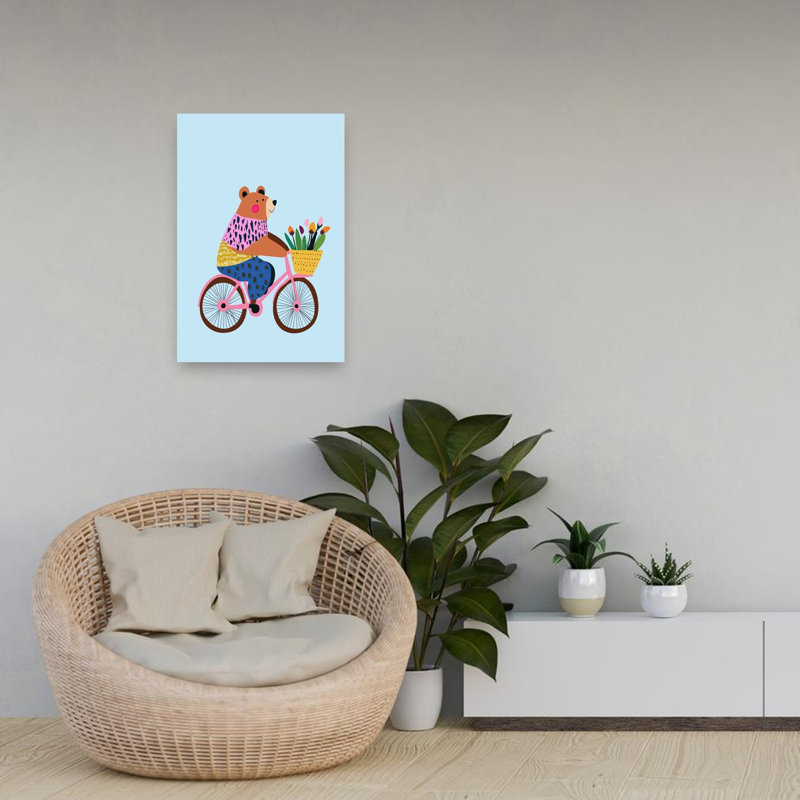 «Happy Bear Bike Ride», impression d'art mural fantaisiste et coloré, H 24 po x l 16 po