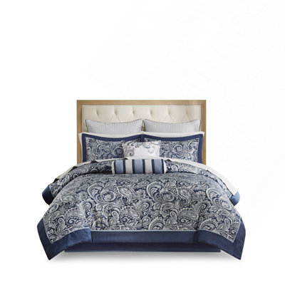 Luxurious 12 Piece Comforter Set With Cotton Bed Sheets In Navy, Complete Queen Bedding Solution For Elegant And Cozy Bedrooms