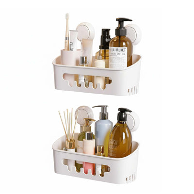 2-Pack Heavy Duty Suction Cup Shower Caddy Removable Waterproof White Plastic Storage for Bathroom Shower Accessories