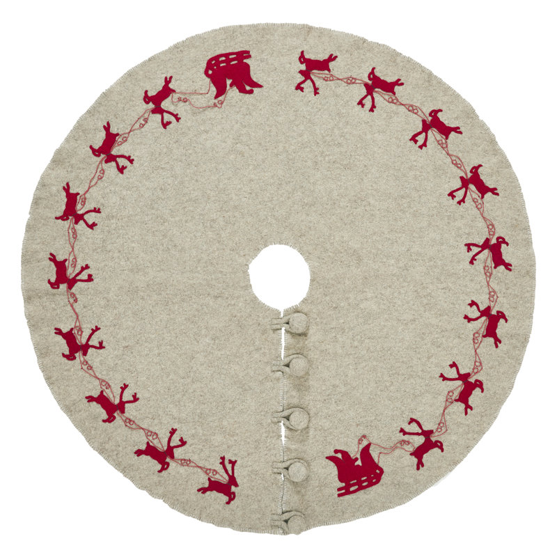 Handmade Beige Felt Reindeer Christmas Tree Skirt