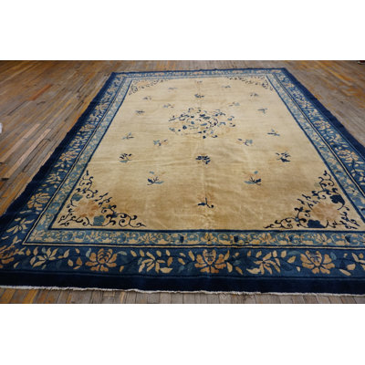 Antique Knotted Rectangle 1920s Chinese - Peking Wool Ivory Room Size Rug