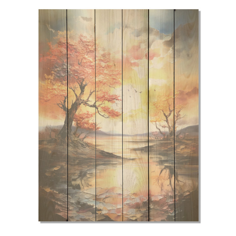 «Sunrise Charm», art liquide sur bois de pin naturel, H 20 po x l 10 po