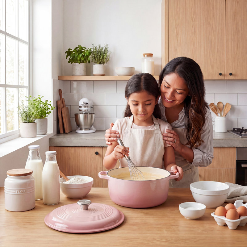 Cocotte en fonte émaillée avec couvercle, Rose