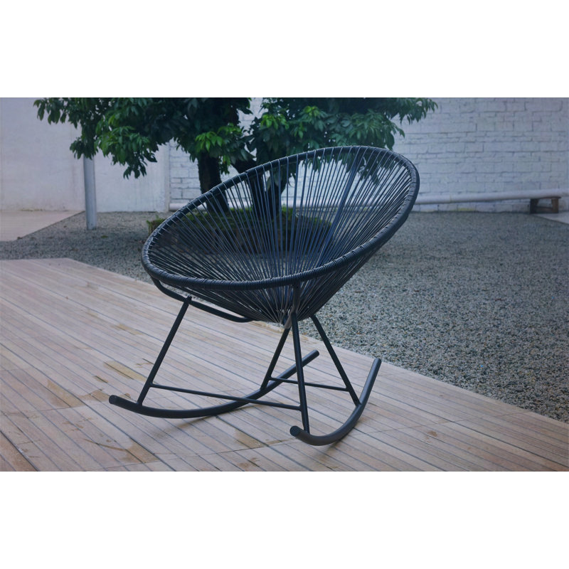 Chaise berçante d'extérieur en vinyle de style Acapulco (ensemble de 2), Noir