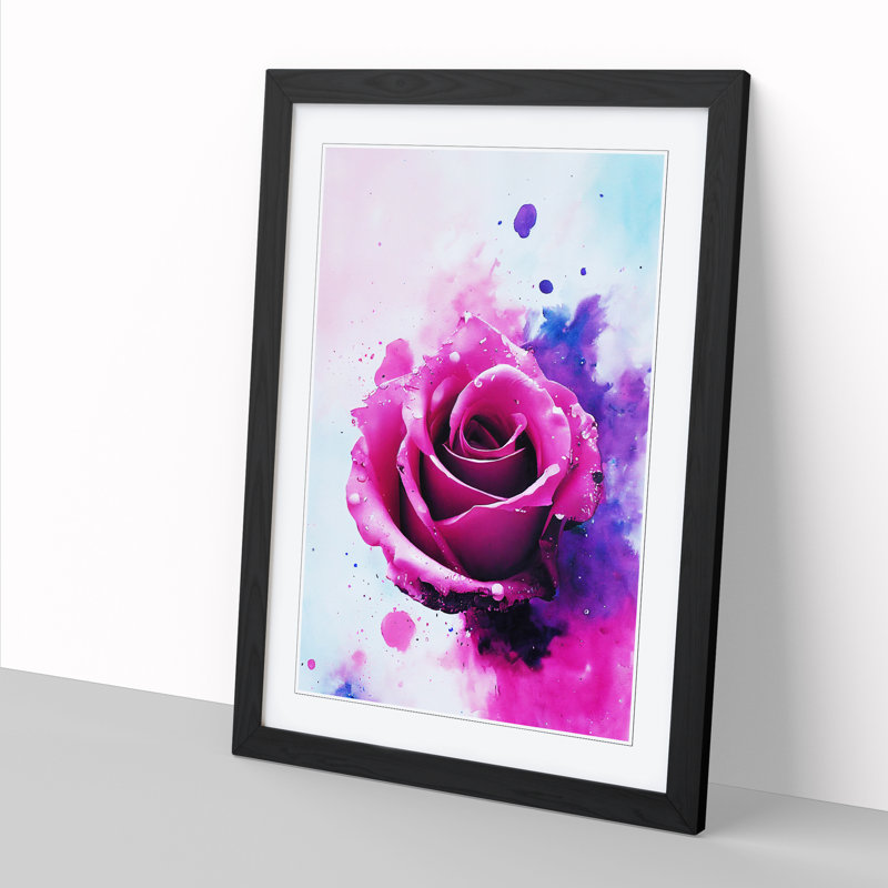 Rose Flower Paint Splatter Vol.2 - Single Picture Frame Print, Black, 64cm H x 46cm W x 2cm D