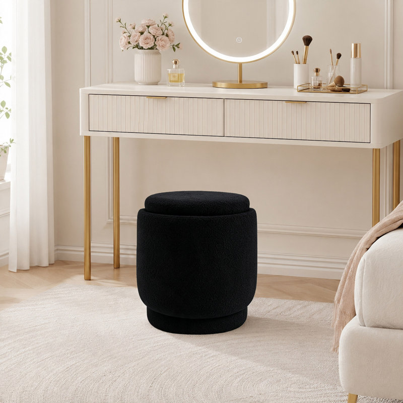 Tabouret de coiffeuse à dossier pliable avec rangement dissimulé sous le siège, tabouret de coiffeuse rembourré en peluche moderne pour chambre, meuble-lavabo et salon