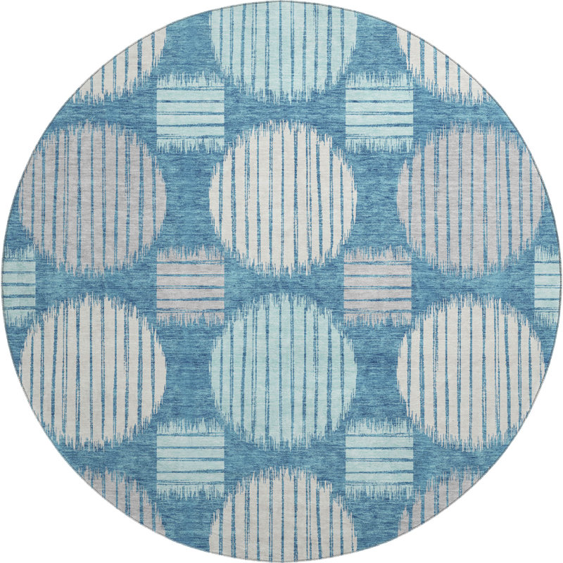 Premium Machine Washable Prisco Teal Rug, Round 8'