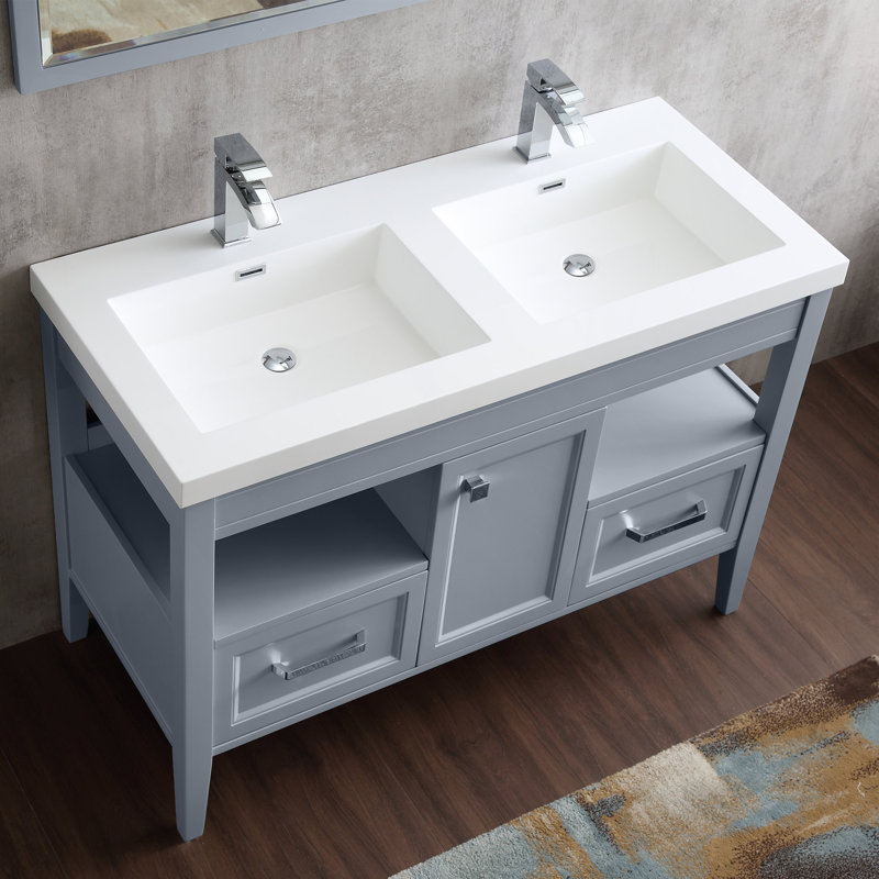Dowell 49'' Rectangular Drop-In Double Bathroom Vanity Top with Sink and Overflow, White