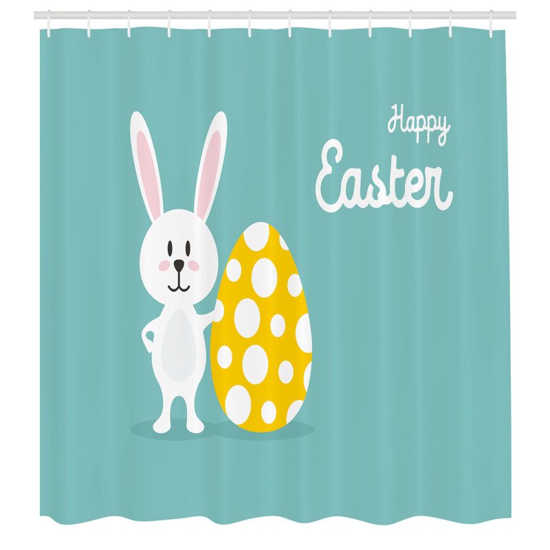 The Holiday Aisle® Easter Bunny Shower Curtain Rabbit Cartoon, 70"H x 69"W