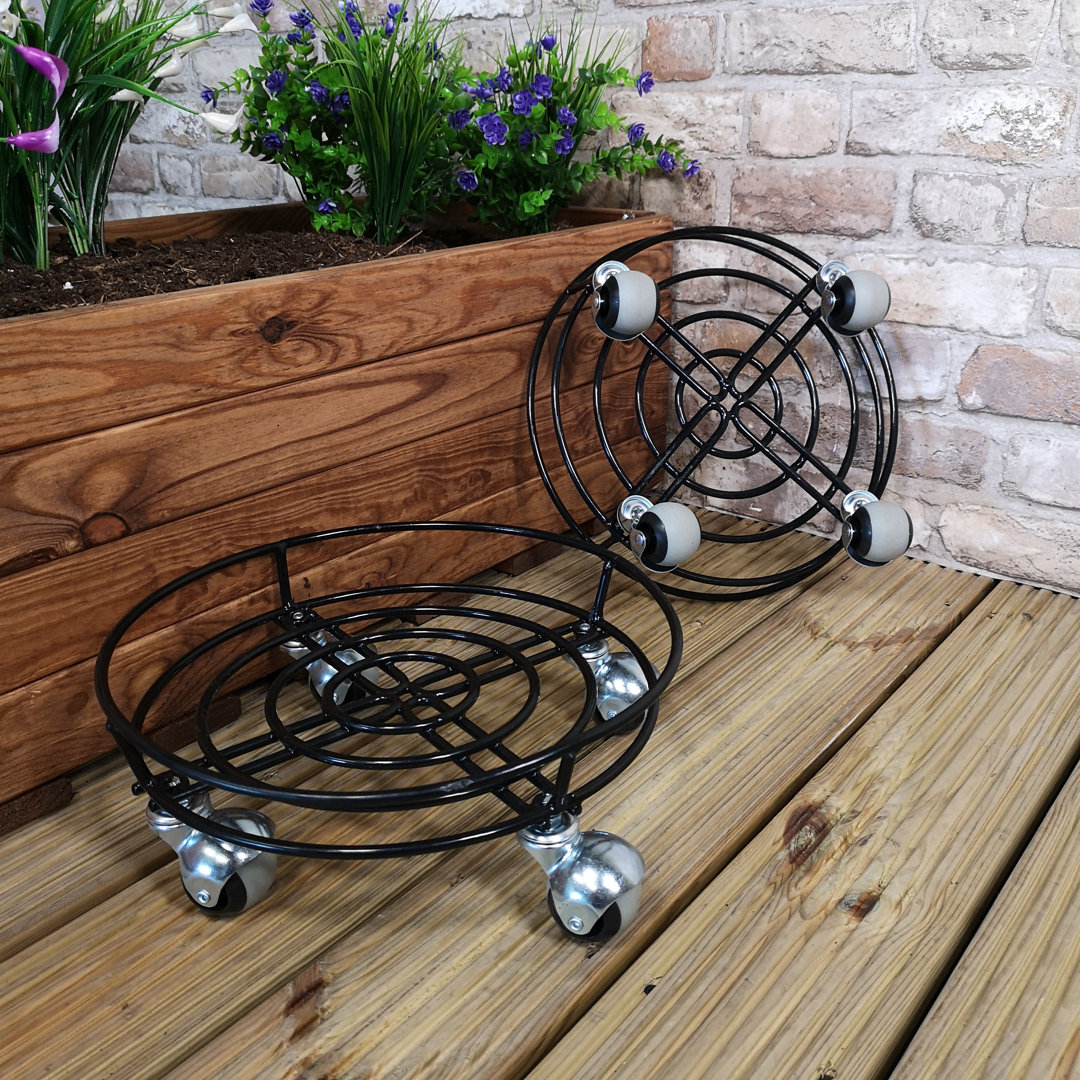 Samuel Alexander Tom Chambers Black Round Handcrafted Metal Pot Stand With Castor Wheels 32Cm 2 Pack - Image 8