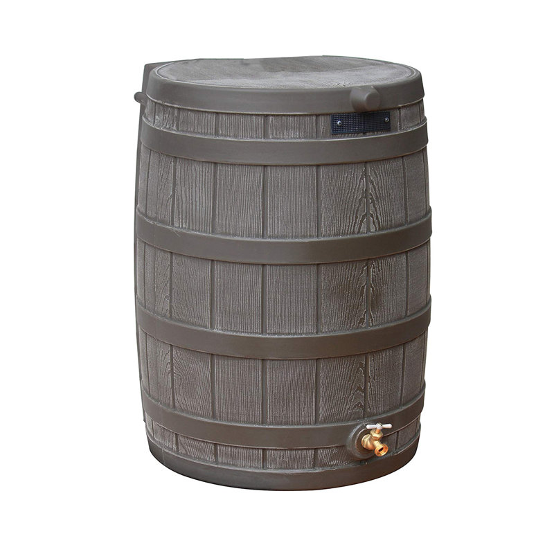 Good Ideas Plastic Drainable Dual Overflow Rain Barrel, Oak