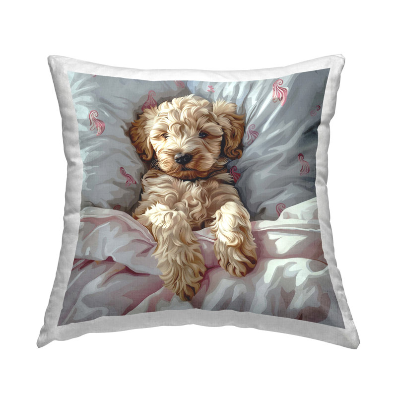 Coussin Stupell Industries Nap Time Cuddling Labradoodle par Jim Baldwin