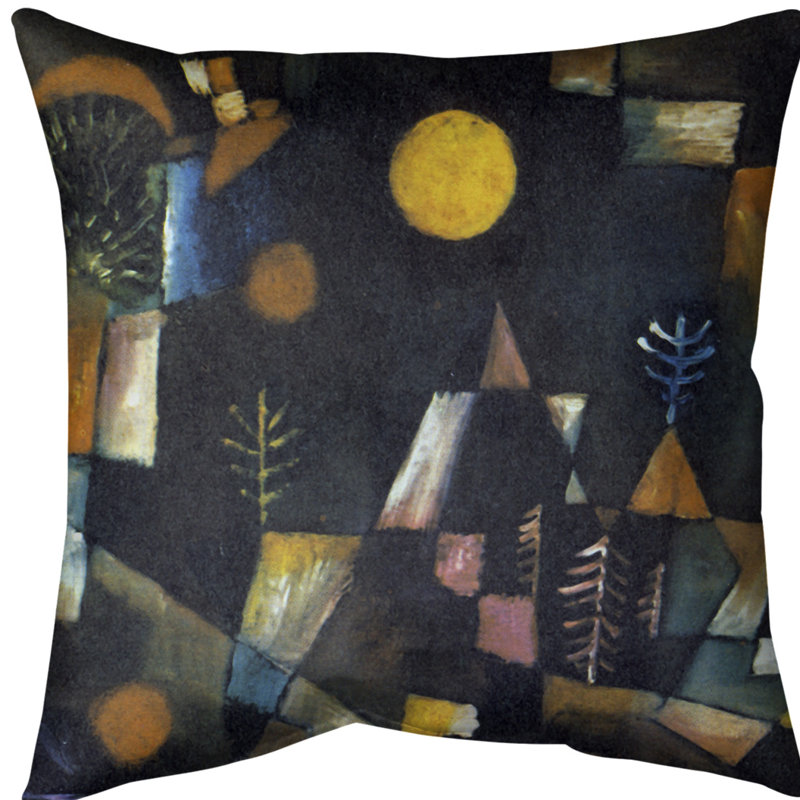 Coussin décoratif pleine lune, 18 po x 18 po, Jaune/brun, Polyester filé