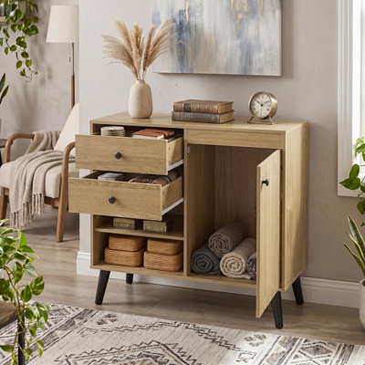 31" Sideboard Credenza Buffet Cabinet with Storage & 2 Open Compartments Natural