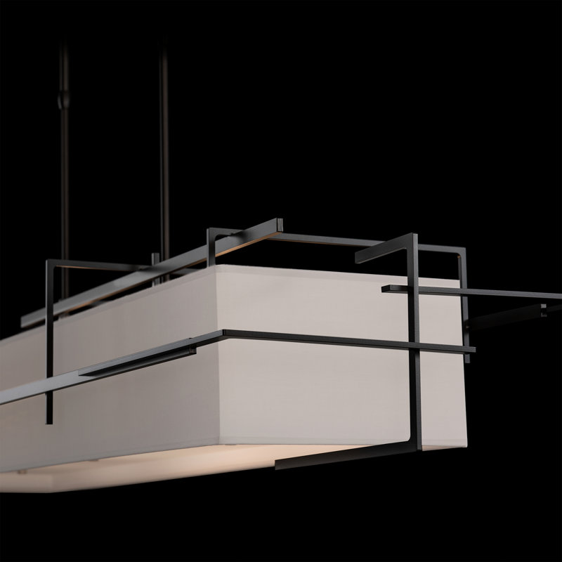 4 - Light Kitchen Island Linear Pendant, Natural Anna, Dark Smoke