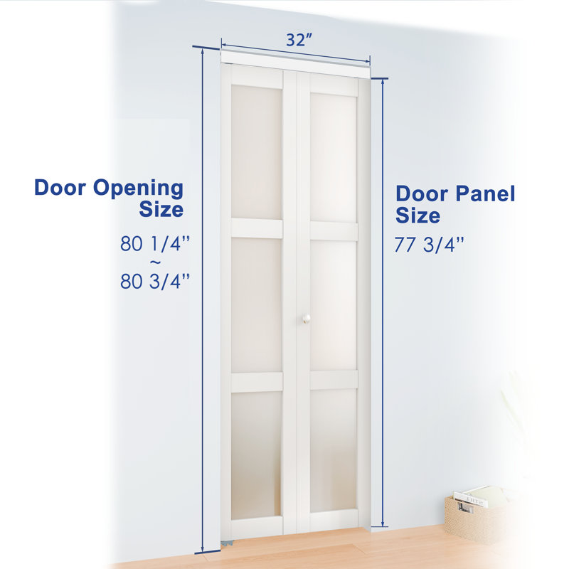 Porte pliante en bois manufacturé 3-Lite avec ensemble de quincaillerie d'installation, 32 po x 80 po