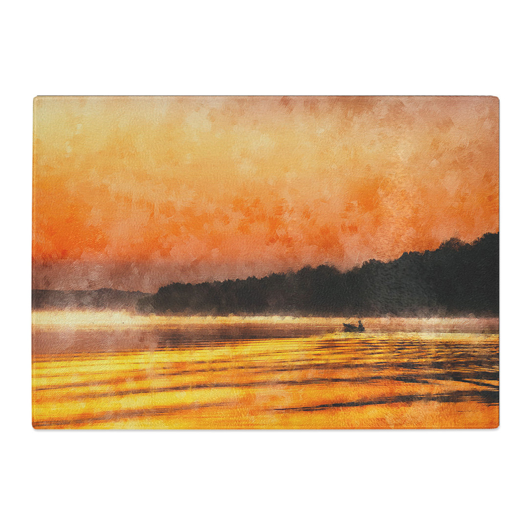 Tempered Glass Boat Under an Orange Sunset Chopping Board