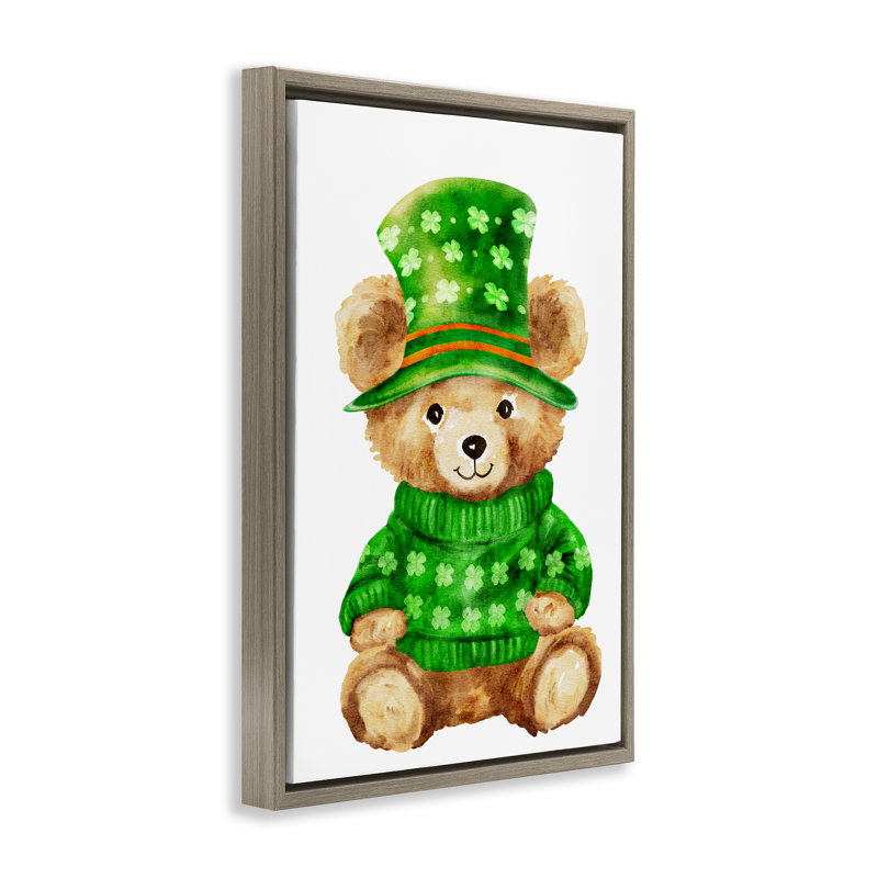 Cadre flottant d'ours St. Patty's Day, design par Amy Hall, H 31 po x l 21 po, Cadre flottant orme Montalcino